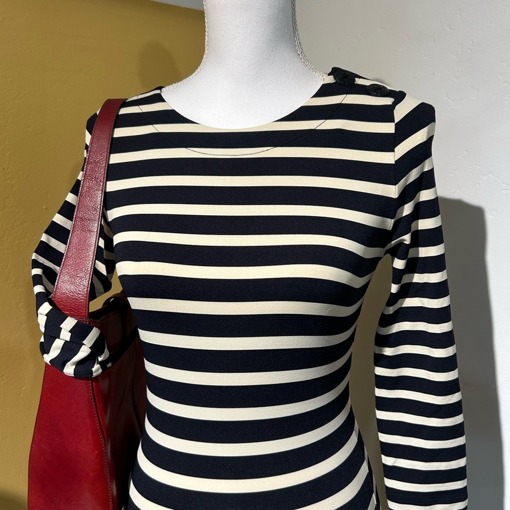 Vintage Jean Paul Gaultier Dress Soleil Fuzzi Small Black White Nautical Bodycon - Picture 2 of 5